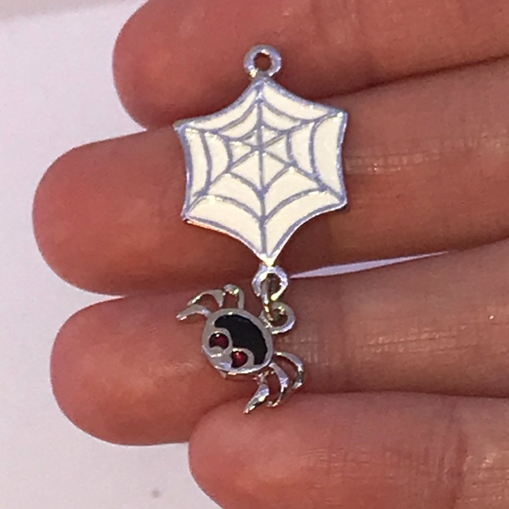 Silver Spider Web with Spider Dangle Pendant
